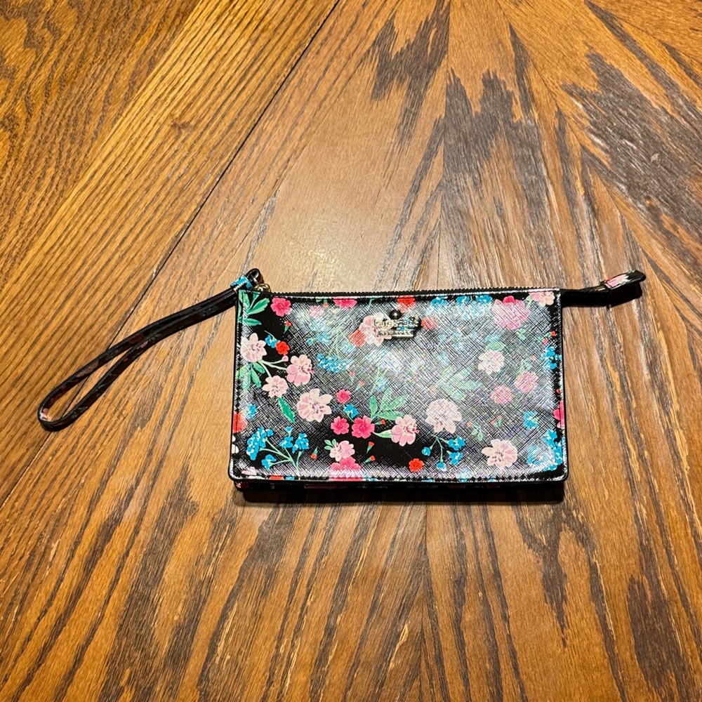 Kate Spade Black Wristlet with Floral Design